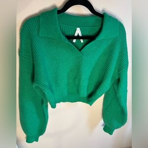 Dreamers Vibrant Green Cropped V-Neck Sweater